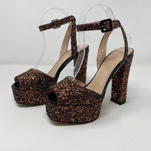 GIUSEPPE ZANOTTI Betty Glitter Platform Peep Toe Glitter Heels Red Black 38.5
